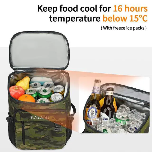 Alt view image 4 of 7 - Cooler Backpack 36 Cans Lightweight Insulated Backpack Cooler Leak-Proof Travel Camping Lunch Backpack Outdoor Cutlery Backpack for Men and Women (Camouflage Green)