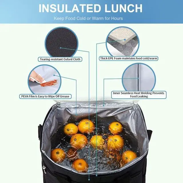 Alt view image 5 of 7 - Large Cooler Bag Collapsible 24 Can Insulated Bags Leakproof Lunch Cooler Tote with Multi-Pockets for Adult Insulated Thermal Bag for Beach, Picnic, Office Work (New Black)