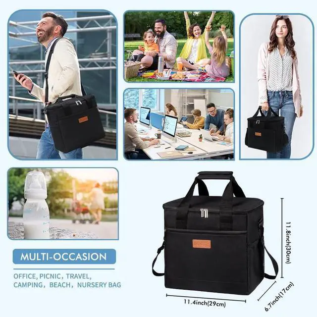 Alt view image 7 of 7 - Large Cooler Bag Collapsible 24 Can Insulated Bags Leakproof Lunch Cooler Tote with Multi-Pockets for Adult Insulated Thermal Bag for Beach, Picnic, Office Work (New Black)