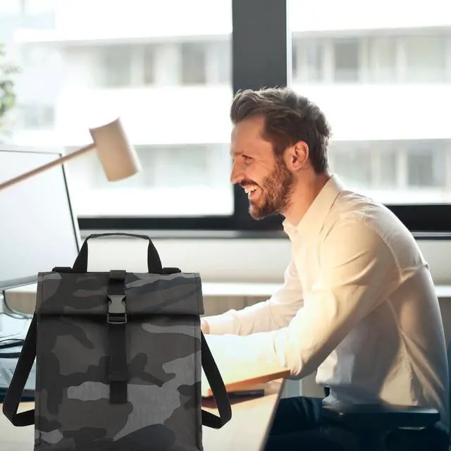 Alt view image 2 of 7 - Insulated Lunch Bag for Men/Women,Roll top Reusable Lunch Box with Adjustable Shoulder Strap,Thermal Lunch Cooler Tote Container for Adults Work Office Picnic,Black Camouflage