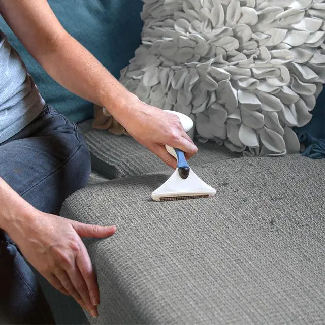 Alt view image 4 of 7 - Battery-Free 4-in-1 Fabric Shaver & Lint Brush | Ultimate Fuzz Remover | Adjustable Depiller Lint Remover for Clothing & Furniture (Slate Blue)