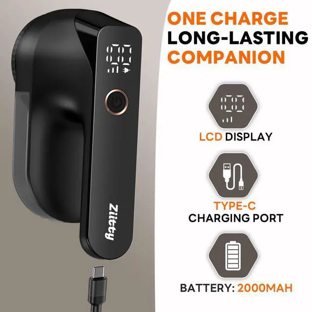 Alt view image 2 of 7 - Fabric Shaver - Lint Remover for Clothes, Sweater Defuzzer with LCD Display, 3-Speeds, 6-Blade, Type-C Rechargeable, Sweater Shaver to Remove Pilling Fuzz Lint Balls Pills for Clothes Furniture