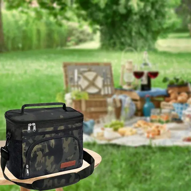 Alt view image 6 of 6 - Insulated Lunch Bag for Women/Men - Reusable Lunch Box for Office Picnic Hiking Beach - Leakproof Cooler Tote Bag Organizer with Adjustable Shoulder Strap for Adults-Black Camo