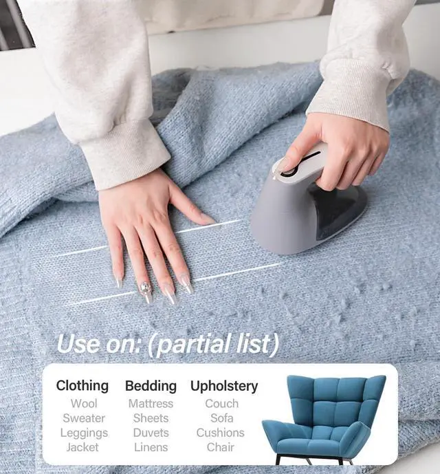 Alt view image 5 of 7 - Fabric Shaver & Lint Shaver for Clothes and Furniture, Heavy Duty Sweater Shaver Lint Remover with Large 65mm Shaving Head, 6-Leaf Blades, Extra Replacement Blades for Couch, Sofa & Upholstery