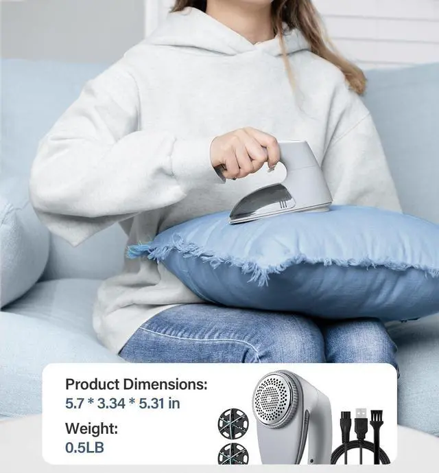 Alt view image 6 of 7 - Fabric Shaver & Lint Shaver for Clothes and Furniture, Heavy Duty Sweater Shaver Lint Remover with Large 65mm Shaving Head, 6-Leaf Blades, Extra Replacement Blades for Couch, Sofa & Upholstery