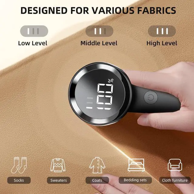 Alt view image 5 of 7 - Fabric Shaver, Electric Lint Remover, Rechargeable Lint Shaver, Household Essentials for Clothes, Upholstery, Furniture, Sweater Defuzzer to Remove Pilling, Battery Operated, Black