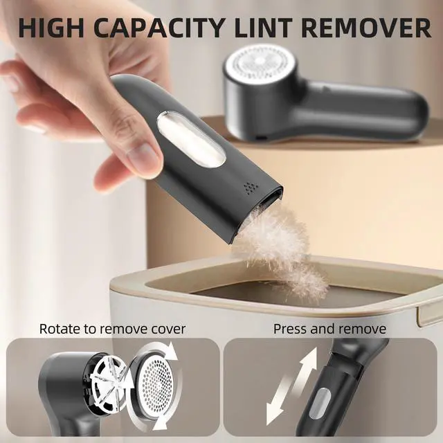 Alt view image 7 of 7 - Fabric Shaver, Electric Lint Remover, Rechargeable Lint Shaver, Household Essentials for Clothes, Upholstery, Furniture, Sweater Defuzzer to Remove Pilling, Battery Operated, Black