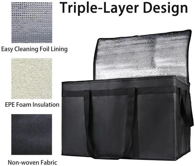 Alt view image 6 of 7 - Insulated Food Delivery Bag, XXXL Pizza Delivery Bags for Hot and Cold Food, Commercial, Large Capacity Reusable Warming Bag, Catering Cooler Bag for Rideshare, Warmers for Parties (Black, 1Pk)