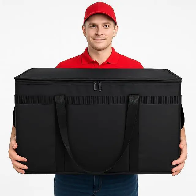 Alt view image 4 of 7 - Insulated Food Delivery Bag, XXXL Pizza Delivery Bags for Hot and Cold Food, Commercial, Large Capacity Reusable Warming Bag, Catering Cooler Bag for Rideshare, Warmers for Parties (Black, 1Pk)