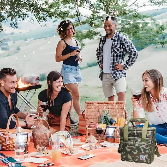 Alt view image 2 of 7 - Tactical Lunch Box for Men, Lunch Bag Double Decker Insulated Picnic Cooler, Durable Lunch Pail Leakproof Work Outdoor Beach Lunchbox Women Food & Drink Thermal Bag, 14L (Camo)