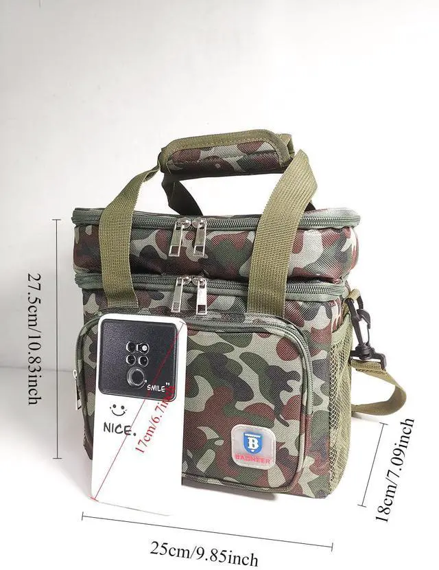 Alt view image 6 of 7 - Tactical Lunch Box for Men, Lunch Bag Double Decker Insulated Picnic Cooler, Durable Lunch Pail Leakproof Work Outdoor Beach Lunchbox Women Food & Drink Thermal Bag, 14L (Camo)