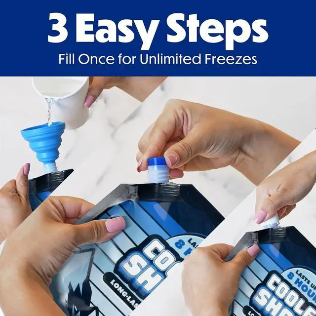 Alt view image 5 of 7 - 4 Mid-Size Freeze Packs 10x10 inch Screw Cap. The Coldest Pack at 18 Degrees F. No Ice Needed, Reusable. You Add Water & Save. C.S. Brand Packs Have 4,000 Reviews Avg. 4.6 Stars - Safe USA Made