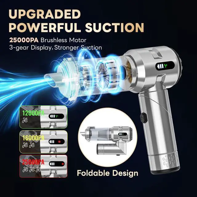 Alt view image 2 of 6 - Upgraded VersionCar Vacuum Cleaner,Mini Portable Vacuum Cordless,25000PA Powerful Strong Cyclonic Suction USB Rechargeable Foldable Handheld Vacuum with One-touch Dust Removal for Car,Home