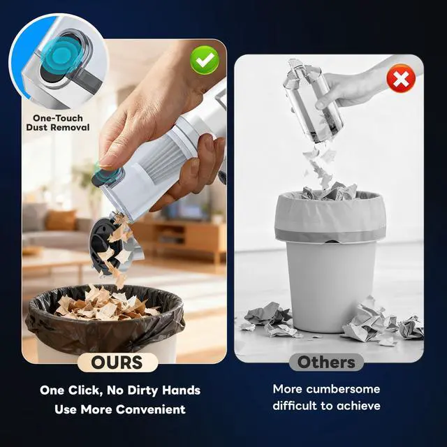 Alt view image 4 of 6 - Upgraded VersionCar Vacuum Cleaner,Mini Portable Vacuum Cordless,25000PA Powerful Strong Cyclonic Suction USB Rechargeable Foldable Handheld Vacuum with One-touch Dust Removal for Car,Home