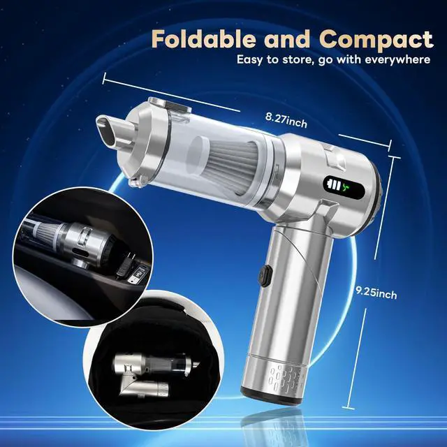 Alt view image 5 of 6 - Upgraded VersionCar Vacuum Cleaner,Mini Portable Vacuum Cordless,25000PA Powerful Strong Cyclonic Suction USB Rechargeable Foldable Handheld Vacuum with One-touch Dust Removal for Car,Home