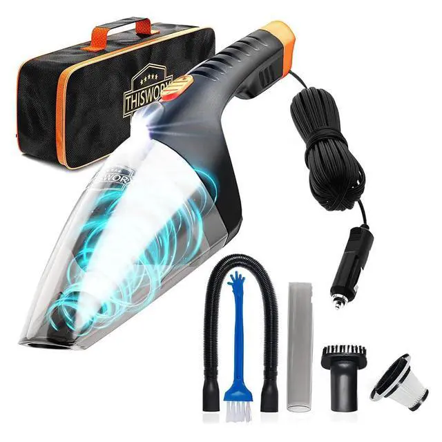 Main image of ThisWorx Car Vacuum Cleaner 2.0, Portable Handheld Mini Vacuums Cleaner W/ 16ft Cord, LED Light, Bag, & Attachments- Small Vac for RV, Boats, Travel, Car Accessories, Lightweight