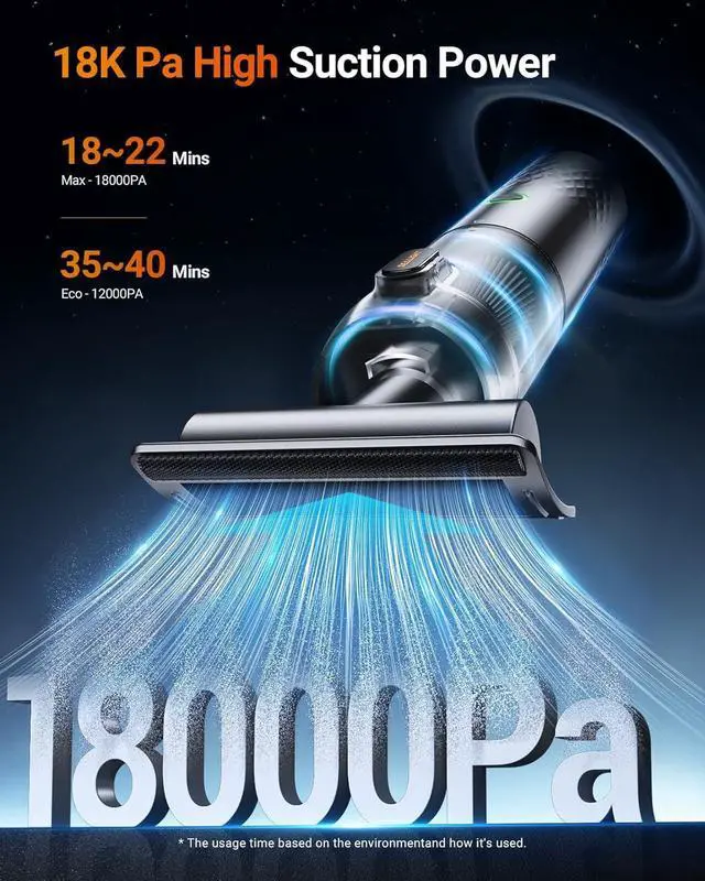 Alt view image 5 of 7 - Car Vacuum Portable Cordless, Handheld Cordless with High Power, Type-C Charging, 2 Suction Modes, Up to 40 Mins Runtime, Small Mini Vacuum for Car, Pet, Home (VS01)