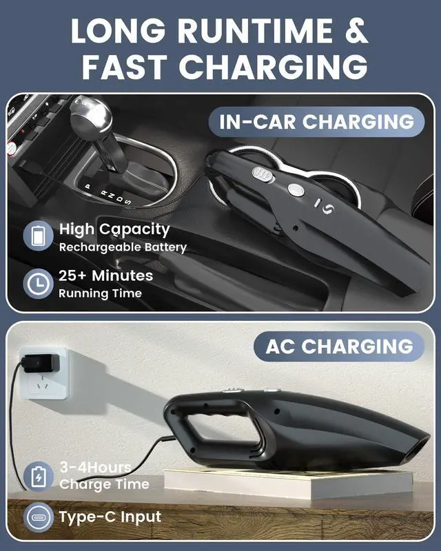 Alt view image 3 of 7 - Handheld Vacuum Cordless Mini Car Vacuum Cleaner Portable and Rechargeable with Powerful Suction for Car Home Office and Pet Hair with HEPA Filter and Lightweight