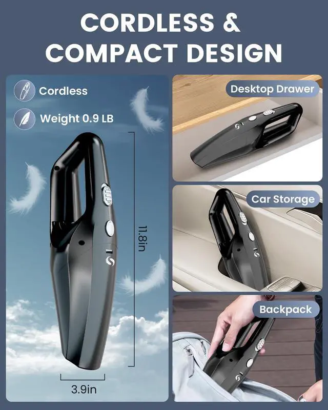 Alt view image 4 of 7 - Handheld Vacuum Cordless Mini Car Vacuum Cleaner Portable and Rechargeable with Powerful Suction for Car Home Office and Pet Hair with HEPA Filter and Lightweight