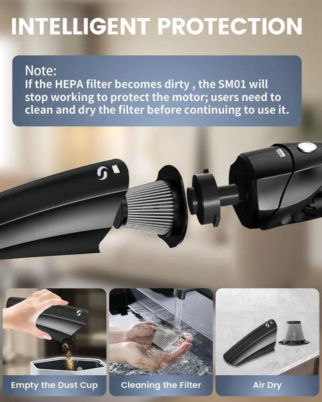 Alt view image 7 of 7 - Handheld Vacuum Cordless Mini Car Vacuum Cleaner Portable and Rechargeable with Powerful Suction for Car Home Office and Pet Hair with HEPA Filter and Lightweight
