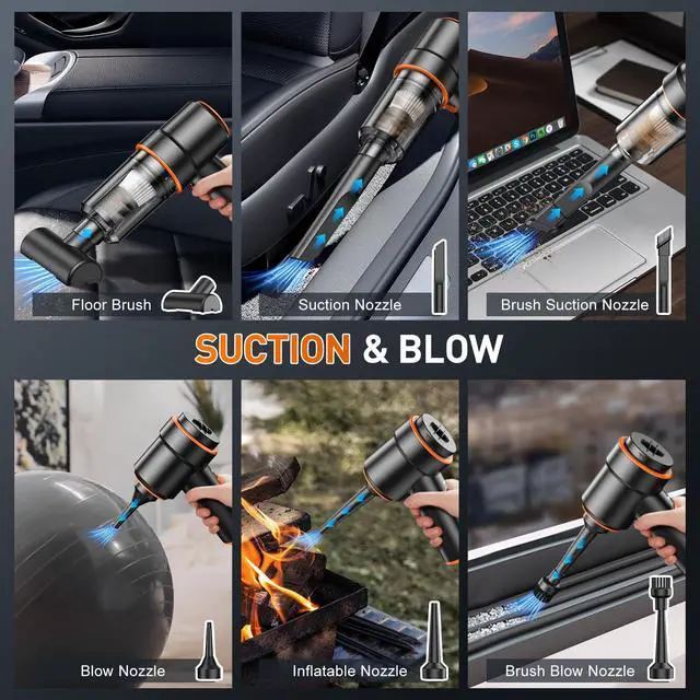 Alt view image 5 of 7 - Handheld Car Vacuum Cleaner, 11000PA Vacuum Cleaner & Air Duster, 120W High Power Vacuum Portable Cordless, Hand Held Vacuum Rechargeable with Multi-Nozzles & LED Light for Home, Car, Office