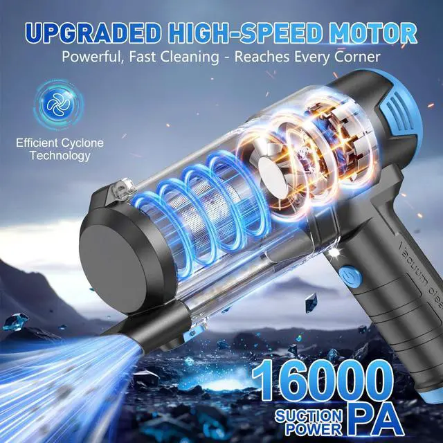 Alt view image 2 of 7 - Handheld Car Vacuum Cleaner, 16000PA Air Duster & Vacuum Cleaner, 120W High Power Hand Held Vacuum Cordless, Portable Vacuum Rechargeable with Multi-Nozzles & LED Light for Car, Home, Pet, Office