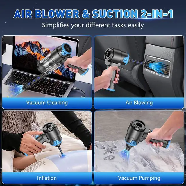 Alt view image 3 of 7 - Handheld Car Vacuum Cleaner, 16000PA Air Duster & Vacuum Cleaner, 120W High Power Hand Held Vacuum Cordless, Portable Vacuum Rechargeable with Multi-Nozzles & LED Light for Car, Home, Pet, Office