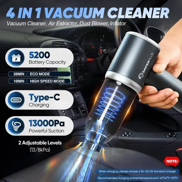 Alt view image 2 of 6 - Mini Vacuum Cleaner, 3 in 1 Cordless Handheld Vacuum Cleaner, 13000Pa High Power Car Vacuum Cleaner with Brushless Motor,Adjustable Car Vaccum Portable Cordless for Cars,Desktop-DBS03
