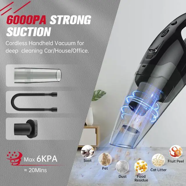 Alt view image 2 of 7 - Handheld Vacuum Cordless Rechargeable 3-in-1, Car Vacuum Portable Cordless with USB Charge, Handheld Vacuum with LED Light, HEPA Filter, 1.65LBs Lightweight Vacuum Cleaner for Dust, Pet Hair