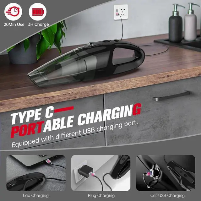 Alt view image 5 of 7 - Handheld Vacuum Cordless Rechargeable 3-in-1, Car Vacuum Portable Cordless with USB Charge, Handheld Vacuum with LED Light, HEPA Filter, 1.65LBs Lightweight Vacuum Cleaner for Dust, Pet Hair