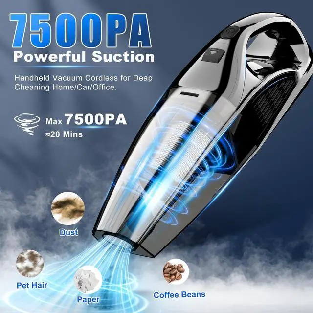 Alt view image 2 of 7 - Handheld Vacuum Cordless Rechargeable Portable Car Vacuum, 7500Pa Powerful Suction Mini Hand Held Vacuum, 670ML Cup Lightweight Small Vacuum Cleaner for Car/Office/Home, Pet Hair