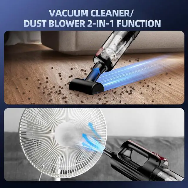 Alt view image 6 of 7 - Handheld Vacuum Cleaner, 18000Pa 2 in 1 Cordless Car Vacuum Cleaner&Air Duster, 130W Brushless Motor with 7800mAh Battery, LED Light and Multi-Nozzles, Portable for Home, Car, Office, Pet