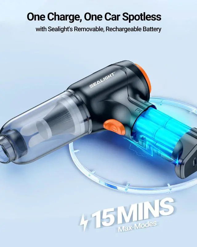 Alt view image 6 of 7 - Mini Car Vacuum Portable Cordless With 13000pa High Power Suction, Lightweight and Compact Handheld Cleaner for Car & Home