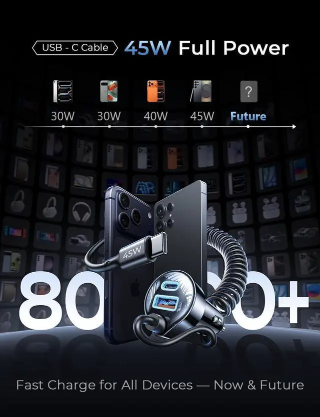 Alt view image 4 of 7 - 90W for iPhone 17e 16 15 Pro Max Car Charger USB C Fast Charge,Super Fast for iPhone 15 16 17 Pro Car Charger USB C Adapter for iPhone 17 16 15 Air ProMax Plus,Samsung Galaxy S26 Ultra, Android