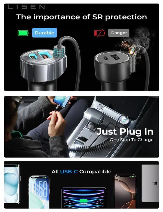 Alt view image 5 of 7 - 90W for iPhone 17e 16 15 Pro Max Car Charger USB C Fast Charge,Super Fast for iPhone 15 16 17 Pro Car Charger USB C Adapter for iPhone 17 16 15 Air ProMax Plus,Samsung Galaxy S26 Ultra, Android