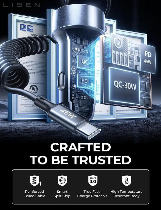 Alt view image 7 of 7 - 90W for iPhone 17e 16 15 Pro Max Car Charger USB C Fast Charge,Super Fast for iPhone 15 16 17 Pro Car Charger USB C Adapter for iPhone 17 16 15 Air ProMax Plus,Samsung Galaxy S26 Ultra, Android