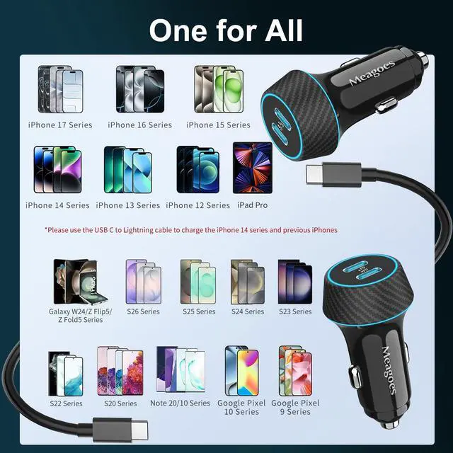 Alt view image 7 of 7 - 2 Pack 90W USB C Car Charger Super Fast Charging for iPhone 17 Pro Max/Air/16/15/iPad, Samsung S26 Android Phone, Dual 45W PD Port Auto Accessories, 12V Cigarette Lighter Adapter + 3.3 ft Type C Cord