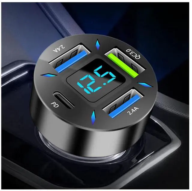 Main image of Car Charger 66W Super Fast Charging with USB PD&QC 3.0(Voltmeter&LED Lights) Universal Quick Charge for 12-24V Car Cigarette Lighter Plug,Compatible with iPhone 14 13 12,S22 S21 S20,iPad(Black)