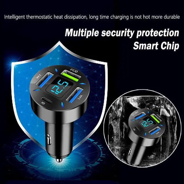 Alt view image 5 of 7 - Car Charger 66W Super Fast Charging with USB PD&QC 3.0(Voltmeter&LED Lights) Universal Quick Charge for 12-24V Car Cigarette Lighter Plug,Compatible with iPhone 14 13 12,S22 S21 S20,iPad(Black)