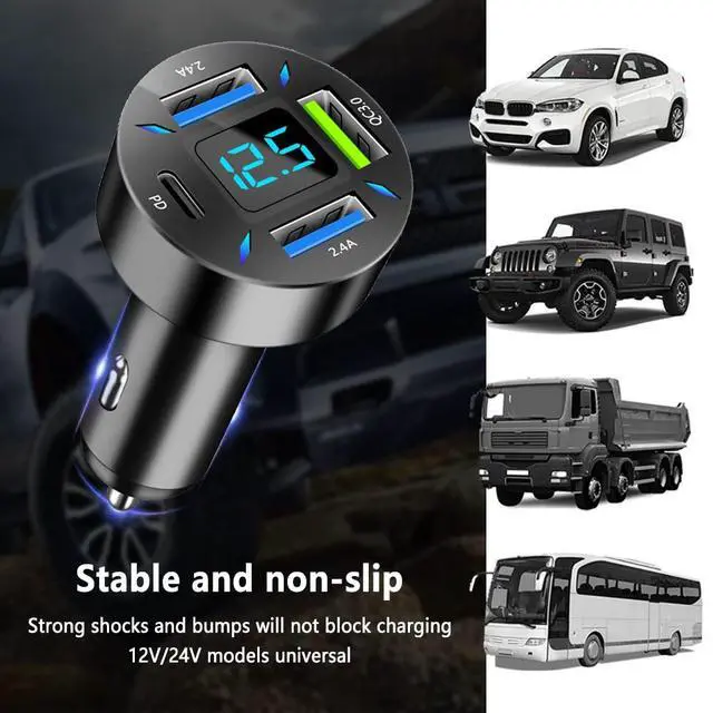 Alt view image 6 of 7 - Car Charger 66W Super Fast Charging with USB PD&QC 3.0(Voltmeter&LED Lights) Universal Quick Charge for 12-24V Car Cigarette Lighter Plug,Compatible with iPhone 14 13 12,S22 S21 S20,iPad(Black)