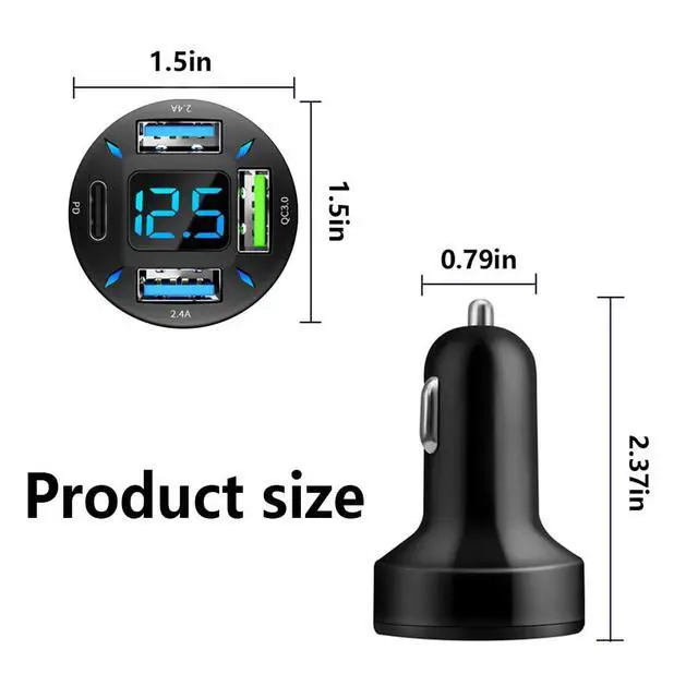 Alt view image 2 of 7 - Car Charger 66W Super Fast Charging with USB PD&QC 3.0(Voltmeter&LED Lights) Universal Quick Charge for 12-24V Car Cigarette Lighter Plug,Compatible with iPhone 14 13 12,S22 S21 S20,iPad(Black)