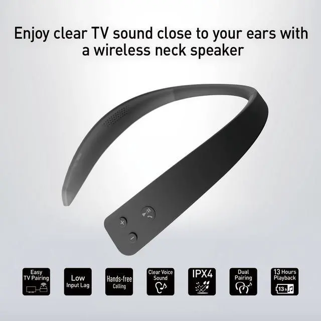 Alt view image 2 of 7 - WN10 Wireless Wearable TV Neck Speaker with Easy Set Up, Bluetooth, Connect to Two Devices, Built-in Microphone for Hands-Free Calling, Splashproof with IPX4 - SC-WN10PP-K