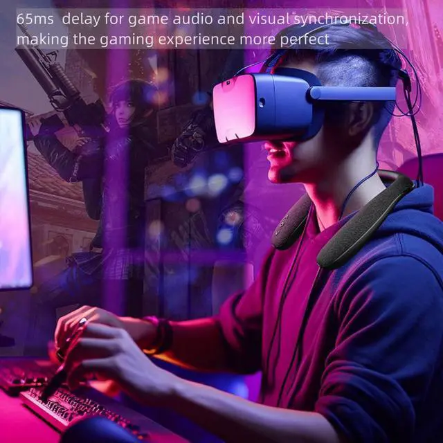 Alt view image 4 of 6 - Neckband Speakers - Built-in mic, 12H Playtime, Type-C Quick Charging, Wireless Wearable Neck Speaker 3D Stereo Sound for Home&Outdoors