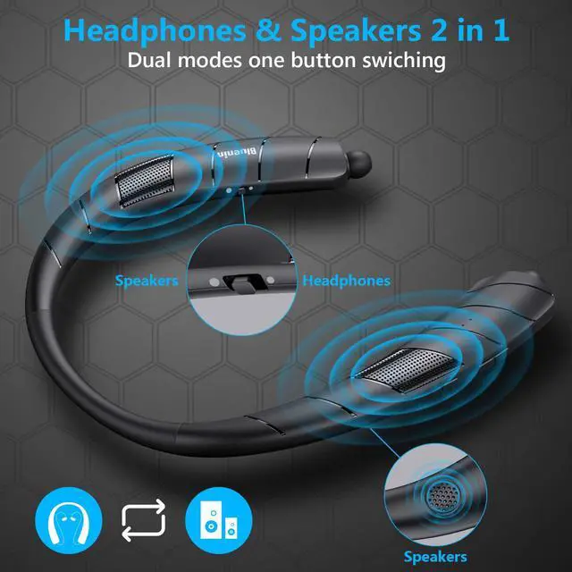 Alt view image 3 of 7 - Neckband Bluetooth Headphones Speaker 2 in 1Wireless Wearable Speaker with Retractable Earbuds, 3D Stereo Sound, Portable Speaker and Headset w/Bulit in Mic for Home, Office and Outdoors