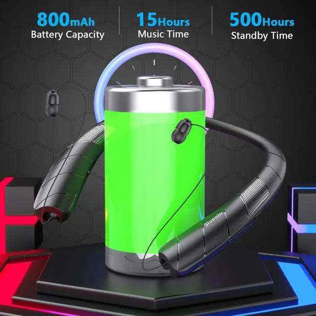 Alt view image 6 of 7 - Neckband Bluetooth Headphones Speaker 2 in 1Wireless Wearable Speaker with Retractable Earbuds, 3D Stereo Sound, Portable Speaker and Headset w/Bulit in Mic for Home, Office and Outdoors