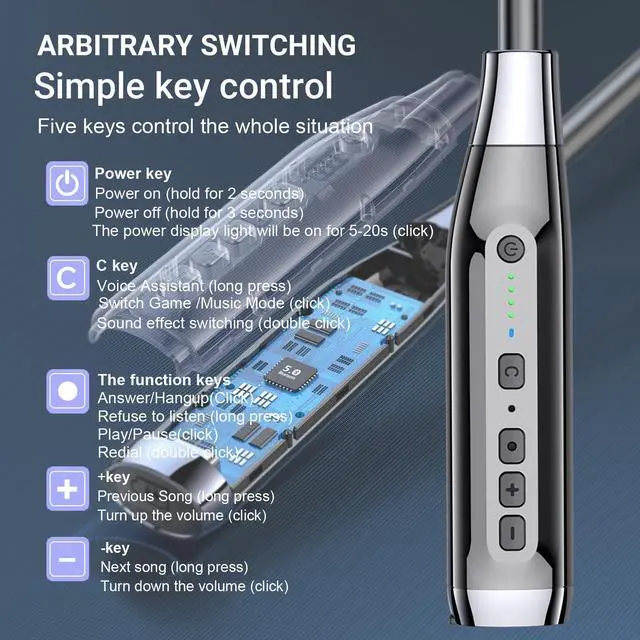 Alt view image 6 of 7 - Bluetooth Headphones Neckband 100 Hours Extra Long Playback with Microphone Headset, 4 Speakers Heavy Bass Noise Reduction in Ear Wireless Earbuds Waterproof Running Workout (Black)