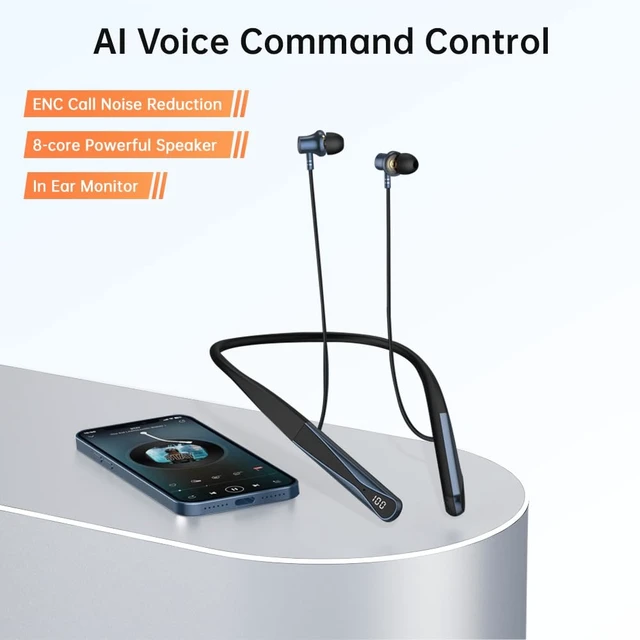 Alt view image 2 of 7 - Neckband Bluetooth Headphones with Voice Return Microphone,6.0 Bluetooth 35 Hours Playtime, IPX5 Waterproof Wireless Noise Cancelling Earbuds for Sports (A18)