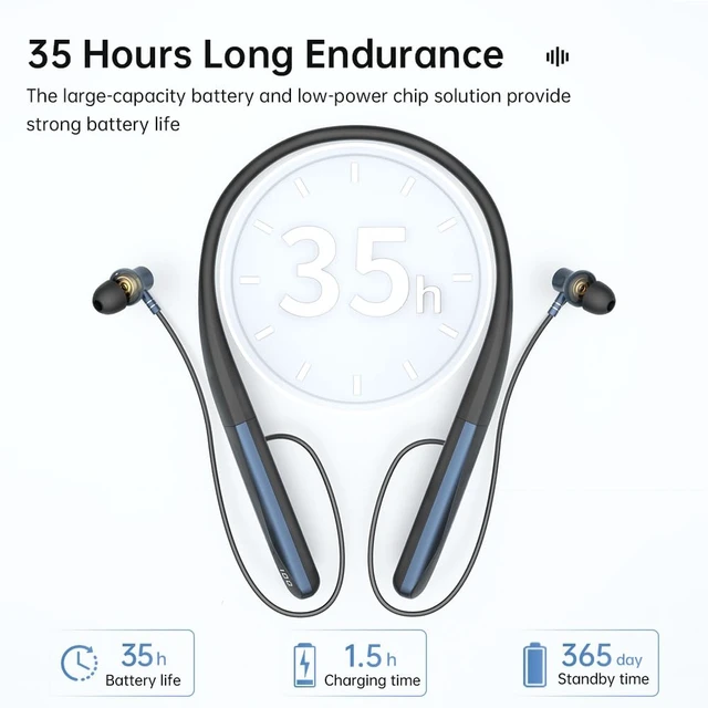 Alt view image 6 of 7 - Neckband Bluetooth Headphones with Voice Return Microphone,6.0 Bluetooth 35 Hours Playtime, IPX5 Waterproof Wireless Noise Cancelling Earbuds for Sports (A18)