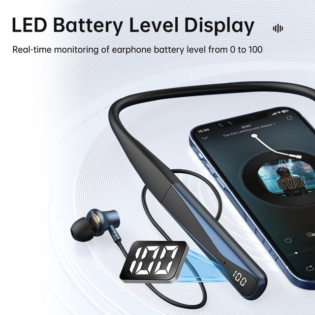 Alt view image 7 of 7 - Neckband Bluetooth Headphones with Voice Return Microphone,6.0 Bluetooth 35 Hours Playtime, IPX5 Waterproof Wireless Noise Cancelling Earbuds for Sports (A18)
