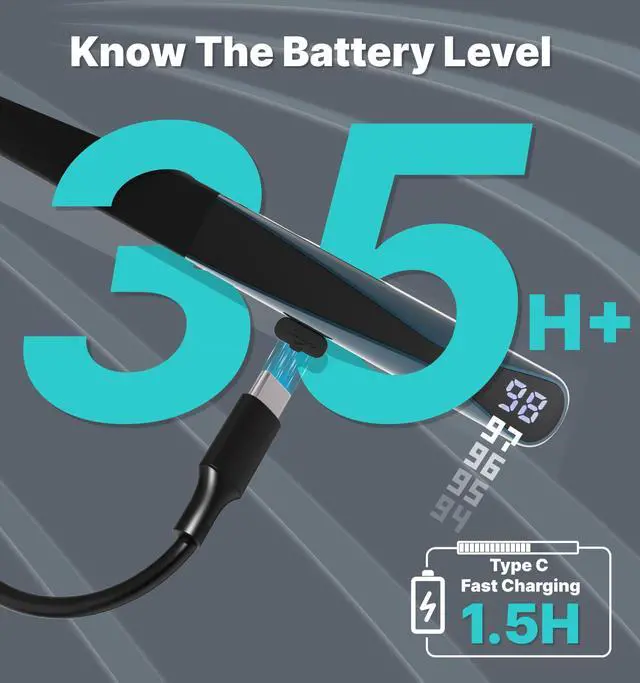 Alt view image 7 of 7 - H08 Neckband Headphones Bluetooth 6.0,Wireless Neckband Earbuds,Voice Return Mic,35H Battery Life,IPX5 Waterproof,Power Display,Call Alerts,Around the Neck Magnetic Earphones for Singing,Sports